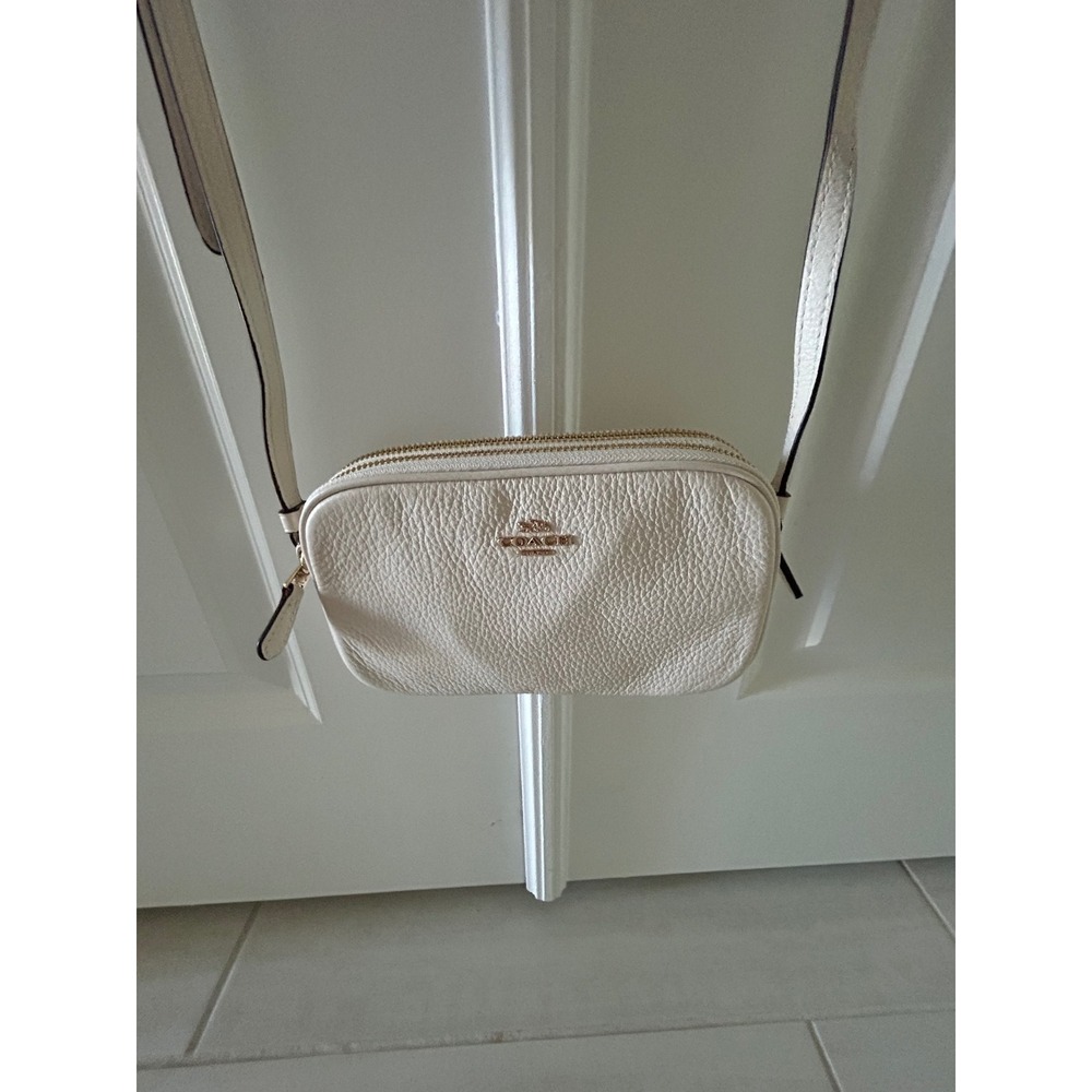 Coach Double Zip Crossbody Bag Pebbled Leather Chalk White Gold Tone Hardware - Picture 2 of 8